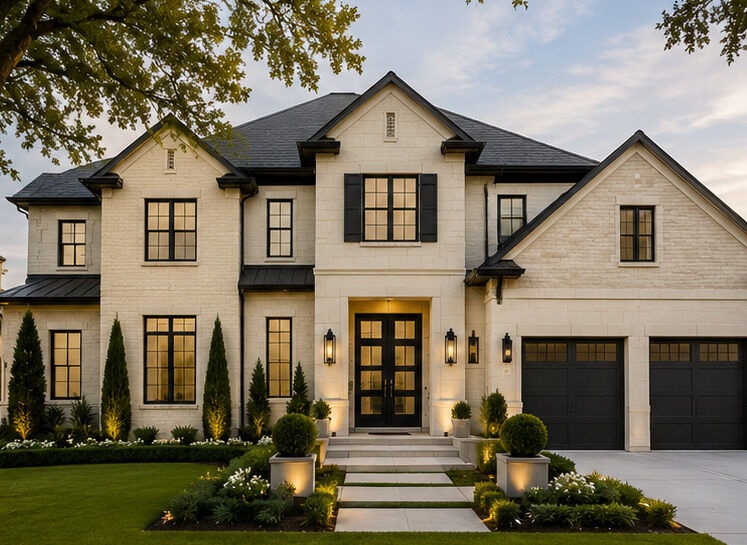 Luxury home exterior after a professional StrutCo repaint at dusk